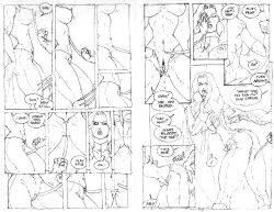 breasts_out comic comic_page curvy curvy_female curvy_figure emma_frost female hairy hairy_male ink kissing ksennin logan_(x-men) male male/female marvel marvel_comics nipples pussy pussy_lips speech_bubble taller_female topless topless_female vagina white_queen wolverine_(x-men) x-men