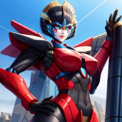 1girls ai_generated female female_only hand_on_hip pixai robot smirk solo solo_female transformers windblade