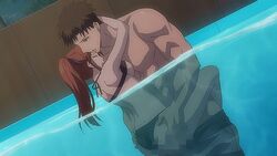 abs animated biceps big_muscles breasts_on_chest censored clothed fire_in_his_fingertips fujihashi_ryou hunk mizuno_souma muscular_male pool romantic straight vaginal_penetration water