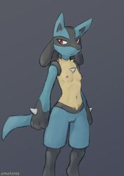 2024 3_fingers absurd_res anthro areola artist_name black_background black_body black_fur black_inner_ear black_pupils blue_body blue_ears blue_fur blue_tail breasts chest_spike digital_media_(artwork) female female_lucario fingers front_view fur generation_4_pokemon genitals hand_spike hi_res looking_at_viewer lucario multicolored_body multicolored_fur navel nintendo nipples nude pink_areola pink_nipples pokemon pokemon_(species) pupils pussy red_eyes sealer4258 signature simple_background small_breasts solo spikes spikes_(anatomy) standing tail tuft yellow_body yellow_fur