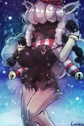 2023 2:3 4_breasts alpaca anthro areola bell biped black_body bodily_fluids bovid breasts camelid caprine closed_eyes closed_smile eyebrows female front_view fur hybrid jingle_bell lactating long_hair lumineko mammal mostly_nude mouth_closed multi_breast nipple_piercing nipple_ring nipples outside piercing projectile_lactation ring_piercing scarf sheep smile snow solo standing white_hair winter wool_(fur) wool_hair