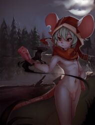 balls big_ears buckteeth cloud detailed_background dragon feral flaccid girly hand_on_hip hi_res mammal moon mouse murid murine navel night penis puinkey_(artist) rodent slim teeth tree water zipi