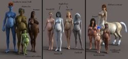 12girls 3d belly big_belly blue_skin breasts centaur centauress completely_nude completely_nude_female dark-skinned_female dark_skin dwarf_female elf elf_female fantasy female full_body gnome_female goblin goblin_female green_skin group halfling_female height_difference kybilion light-skinned_female light_skin monster_girl multiple_girls multiple_pregnancies nipples nude orc orc_female pointy_ears pregnant size_difference taur troll troll_female