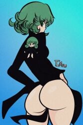 ass back_view big_thighs breasts curvaceous curvaceous_female curvaceous_figure curvy curvy_figure curvy_hips diego_mejia fat_ass female female_only green_hair looking_at_viewer one-punch_man short_hair shortstack solo solo_female tatsumaki