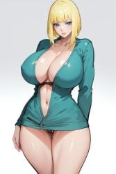 1girls ai_generated bare_legs bare_thighs big_breasts blonde_hair blue_eyes blunt_bangs bob_cut child_bearing_hips cleavage clothing dtz_(artist) female female_only hoodie hourglass_figure huge_breasts kunoichi large_breasts legs_together long_hair looking_at_viewer mature mature_female mature_woman nai_diffusion naruto naruto_(series) naruto_shippuden ninja no_bra oppai panties partially_clothed pinup plump sagging_breasts samui solo solo_focus stable_diffusion underwear voluptuous voluptuous_female wide_hips