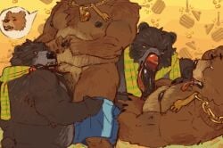 2024 anthro avalath_tiger baby_bear baby_bear_(puss_in_boots) balls bear brown_body brown_fur dreamworks duo erection father_(lore) father_and_child_(lore) father_and_son_(lore) fur gay genitals hi_res male male/male mammal moobs nipples oral overweight overweight_male papa_bear papa_bear_(puss_in_boots) parent_(lore) parent_and_child_(lore) parent_and_son_(lore) penis puss_in_boots_(dreamworks) scarf son_(lore)