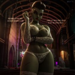 1girls 3d areolae ass axistryker big_ass breasts breasts_out bride_sombra female female_focus female_only green_skin halloween huge_breasts lipstick looking_at_viewer mohawk mostly_nude naked overwatch overwatch_2 shaved_side shaved_sides simple_background sleeves solo solo_female solo_focus sombra thick_thighs toned toned_belly toned_body toned_female toned_stomach topless topless_female wide_hips