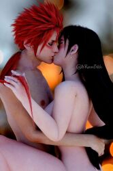 1boy 1girls 3d blush closed_eyes female final_fantasy final_fantasy_vii final_fantasy_vii_remake itsrenobitch kissing long_hair making_out male male/female nude nude_female nude_male red_hair reno spiky_hair straight tifa_lockhart