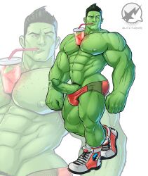 balls bara blitzturner boner erection gay green_skin hulk hulk_(series) male male_only marvel marvel_comics muscles muscular penis solo solo_male