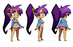 1girls areolae ass barefoot belly bikini breasts breasts_out casual_exposure character_sheet dark-skinned_female dark_skin earrings edit female female_focus female_only genie hair hoodie jacket navel nipples nude pointy_ears ponytail purple_hair shantae shantae:_half-genie_hero shantae_(character) smile smooth_skin solo solo_focus sunglasses sunglasses_on_head swimsuit topless turnaround video_games wayforward