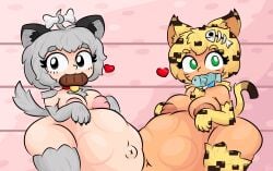 2girls anthro big_breasts black_eyes cat_ears cat_humanoid catgirl claws dog_ears dog_tail doggirl female female_pred green_eyes heart huge_ass huge_thighs humanized large_breasts lpixel microsoft minecraft minecraft_mob mojang multiple_girls nude ocelot ocelot_(minecraft) pale_wolf_(minecraft) struggling_prey tagme thighhighs vore white_hair wolf wolf_(minecraft) wolf_ears wolf_girl wolf_tail xbox_game_studios yellow_hair