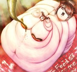 1girls ame-chan back_fat cleavage close-up exposed_fat_belly feederism feeding feeding_tube frosting gigantic_belly huge_ass huge_breasts immobile love_handles mini_giantess morbidly_obese needy_girl_overdose obese pasties ssbbw thong weight_gain wtf