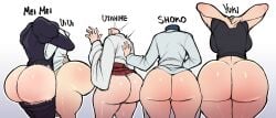 1boy 4girls ass ass_comparison ass_focus ass_size_chart big_ass big_ass_(male) blackwhiplash bubble_ass bubble_butt bwl dumptruck_ass female female_focus femboy huge_ass jujutsu_kaisen large_ass lineup male mei_mei_(jujutsu_kaisen) no_pants rose_spread shoko_ieiri take_your_pick thick_thighs ui_ui_(jujutsu_kaisen) utahime_iori voluptuous wide_hips yuki_tsukumo