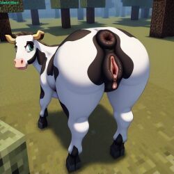 1girls ai_generated anus ass_focus bovid butt cow cow_(minecraft) darkeffect donut_anus female_only furry looking_back minecraft mojang presenting_hindquarters puffy_anus pussy rear_view