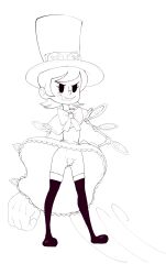 bottomless dress garbledina grin monochrome peacock_(skullgirls) petite pussy skullgirls taped_pussy uncolored