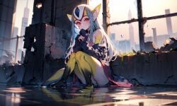 1girls ai_generated blue_submarine_no._6 breasts female grey_hair humanoid long_hair looking_at_viewer marine monster_girl mutio pointy_ears red_eyes wet yellow_skin