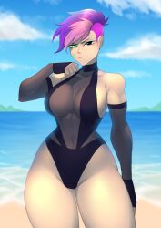 ada_(brawlhalla) beach big_breasts brawlhalla eirlys female female_only pink_hair short_hair