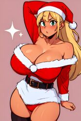 ai_generated armpits big_breasts christmas_clothing christmas_outfit cleavage dumbbell_nan_kilo_moteru? huge_breasts sakura_hibiki santa_costume santa_dress