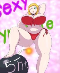 1girls aged_up ass ass_visible_through_thighs barefoot big_ass big_breasts bikini blonde_hair blush bomb cameltoe canonical_scene digimon digimon_frontier feet gluteal_fold hand_behind_head huge_breasts izumi_orimoto looking_at_viewer mechspazer pussy red_bikini sexy_dynamite swimsuit thick_thighs wide_hips wink winking_at_viewer worm's-eye_view zoe_orimoto
