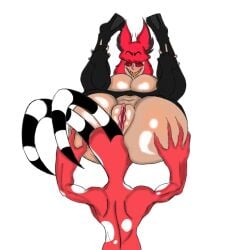 1boy 1boy1girl 1girls alastor_(hazbin_hotel) big_breasts blitzo_(helluva_boss) breasts color crimson_redddd crossover demon demon_girl female female_alastor_(hazbin_hotel) hazbin_hotel helluva_boss hips huge_breasts huge_thighs mature nude nude_female rule_63 simple_background smile thick_thighs thighs vagina vivienne_medrano vivziepop