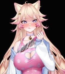 ?bibblydarling bakeneko cleavage cute heart-shaped_pupils large_breasts virtual_youtuber yandere