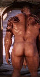 3d 3d_(artwork) ass balls big_ass big_butt chubby chubby_male detailed_background dragon_age dragon_age_inquisition erect_nipple erection fat_ass from_behind gay iron_bull large_ass male male_only massive_ass massive_butt naked penis presenting_ass qunari solo standing thick thick_ass thick_thighs yaoi