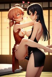 2025 2girls ahegao ahoge ai_art ai_generated antenna_hair arms_around_neck arms_around_partner barefoot bed bed_sheet bedroom black_dress black_hair blurry_background blush breasts breasts_out bride_and_bride carrying carrying_partner closed_door clothed_sex couple cuddling day dildo dildo_in_pussy dildo_insertion dildo_penetration door dress ecstasy exposed_breasts eyes_rolling_back feet female female/female female_penetrated female_penetrating female_penetrating_female grabbing grabbing_hips grey_eyes hands_on_hips happy happy_female happy_sex heart hearts_around_head highres hug hugging_partner indoors indoors_sex koito_yuu large_breasts legs_around_partner legs_around_waist lesbian_couple lesbian_sex long_hair looking_at_another medium_breasts moaning moaning_in_pleasure multiple_girls nanami_touko nipples no_bra no_panties no_underwear open_mouth orange_hair orgasm partially_undressed pleasured_face ponytail pussy pussy_juice pussy_juice_drip red_dress saliva sex sex_toy sex_toy_in_pussy sex_toy_insertion shirobako88 short_hair short_ponytail side_view smile squirting squirting_orgasm stand_and_carry_position standing standing_sex sunlight tongue tongue_out uncensored upright_straddle variant_set wet wet_pussy yagate_kimi_ni_naru yellow_eyes yuri