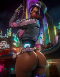 1girls 3d antifragile_slay_star ass axistryker baseball_cap big_ass blizzard_entertainment bottomless child_bearing_hips curvaceous curvy dark-skinned_female dark_skin exhibitionism female female_focus female_only hourglass_figure huge_ass le_sserafim overwatch overwatch_2 solo solo_female sombra thick thick_ass thick_thighs wide_hips