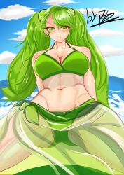 abs beach cookie_run cookie_run_ovenbreak green_eyes green_hair lilypachu lime_cookie long_hair signature tagme underwear