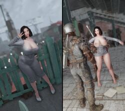 bethesda_softworks body_search comparison dongtan_dress exposed_breasts exposed_pussy fallout grope guard guards on_off tight_dress vault_dweller