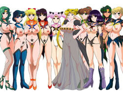 10girls 1990s_(style) 2019 6+girls ami_mizuno ankle_boots bangs bare_shoulders barefoot big_breasts bishoujo_senshi_sailor_moon black_gloves black_hair blank_eyes blonde_hair blue_eyes blue_footwear blue_hair boots bow breasts brooch brown_hair chibi_usa choker cleavage cleft_of_venus clenched_hands closed_mouth clothing collarbone corrupted corruption covered_navel cross-laced_footwear dark-skinned_female dark_skin double_bun dress earrings elbow_gloves empty_eyes enemy_conversion everyone eyelashes facial_mark female female_focus female_only fishnet_legwear fishnet_stockings fishnets forehead_mark full_body glamour_works gloves green_eyes green_footwear green_hair groin hair_bobbles hair_intakes hair_ornament half-closed_eyes hands_on_hips haruka_tenou high_heel_boots high_heels hotaru_tomoe inverted_nipples jewelry knee_boots large_breasts legs_apart legs_together lineup long_hair looking_at_viewer makoto_kino medium_breasts michiru_kaiou minako_aino multiple_girls navel nipples open_mouth parted_lips pink_hair ponytail princess_serenity pubic_tattoo pumps purple_eyes purple_footwear purple_hair pussy red_eyes red_footwear rei_hino retro_artstyle revealing_clothes sailor_chibi_moon sailor_collar sailor_jupiter sailor_mars sailor_mercury sailor_moon sailor_neptune sailor_pluto sailor_saturn sailor_uranus sailor_venus scowl see-through see-through_clothing setsuna_meiou shiny shiny_hair shiny_skin shoes short_hair simple_background single_thighhigh smile standing star_(symbol) stockings strapless strapless_dress tattoo thigh_boots thigh_gap thigh_high_boots thighhighs thighs tiara toes twintails uncensored usagi_tsukino useless_clothing white_background white_gloves