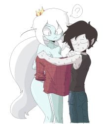1boy 1girls adventure_time blue_skin cartoon_network closed_eyes clothed_male_nude_female completely_naked completely_nude covering covering_privates crown female ice_queen_(adventure_time) long_hair long_hair_female male naked naked_female nude nude_female short_hair short_hair_male sub-neamo tagme vampire vampire_boy white_hair wholesome