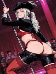 1girls ai_assisted ai_generated background bloodborne bra breasts breasts_out_of_clothes buttocks clothed clothed_female clothing clubstripes female female female_focus female_only fromsoftware girl green_eyes lady_maria_of_the_astral_clocktower lingerie looking_at_viewer panties pole pole_dancing pose posing posing_for_the_viewer red_bra red_lingerie red_panties red_socks red_underwear shirt_up socks spectators stripes tricorne underwear undressing undressing_self video_game_character video_game_franchise video_games white_hair