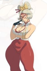 1girls bare_shoulders breasts cleavage female large_breasts leedraw11 nintendo pants purah purah_(tears_of_the_kingdom) red_pants solo solo_female solo_focus tears_of_the_kingdom the_legend_of_zelda white_hair