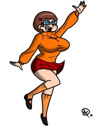 1girls alternate_breast_size big_breasts bimbo braces breasts brown_hair clothing cosplay disney disney_channel disney_xd female flats frostbiteboi glasses gravity_falls hanna-barbera large_breasts legs mabel_pines mary_janes scooby-doo short_hair skirt straight_hair sweater thighs velma_dinkley_(cosplay)