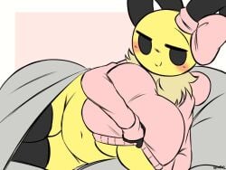 animated animated annabee_(woebeeme) bee big_breasts blush breasts color cuddly cute huge_breasts leggings massive_breasts peace_sign pink_bow pink_sweater shorter_than_10_seconds sweater sweater_lift tagme video woebeeme