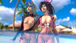 2girls 3d 3d_(artwork) beach female luna_snow luna_snow_(cool_summer) luna_snow_(marvel_rivals) marvel marvel_rivals psylocke psylocke_(breezy_butterfly) psylocke_(marvel_rivals) secretsam3d summer swimsuit swimwear wet wet_body wet_skin