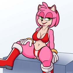 1girls amy_rose arwokom ass bikini bikini_bottom bikini_top bra breasts butt_crack female female_only green_eyes open_mouth panties pink_fur pink_hair sega sitting sitting_down sonic_(series) striped_panties stripes underwear