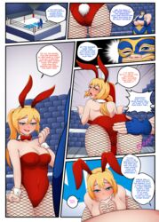 1girls bimbo blonde_hair blowjob blue_eyes blush bowtie bunny_ears bunny_tail bunnysuit cameltoe canon_genderswap detached_collar dialogue fatal_fury fellatio female_terry feminization femsub fishnet_pantyhose fishnets genderbent genderswap_(mtf) king_of_fighters lipgloss mascara omitv raiden_(snk) rule_63 snk snk_heroines:_tag_team_frenzy spanking submissive terry_bogard wrist_cuffs