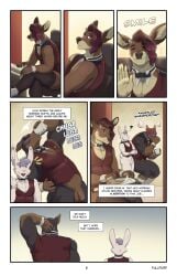 6_panel_comic absurd_res anthro beverage blake_harper_(thepurp) bottomless canid canine canis clothed clothing coffee coffee_mug comic deer digital_media_(artwork) dobermann domestic_dog embarrassed english_text finn_(thepurp) genitals group hi_res humanoid_genitalia humanoid_penis lagomorph leporid luca_(thepurp) male mammal muscular muscular_anthro muscular_male penis pinscher rabbit text thepurp topwear trio vest