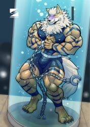 1boy anthro arcanine bara breath_play bulge canid canine drown drowning himahimaa male male_only muscles muscular nintendo pokemon soendapuss solo solo_male underwater water yaoi