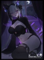 bed goth indie_virtual_youtuber moon moonlight night purple_eyes virtual_youtuber window zaikiai