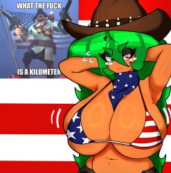 2d 2d_(artwork) 4th_of_july absurd_res absurdres american_flag american_flag_bikini armpits bandage beauty_mark belly big_breasts bikini bikini_top breast_jiggle breasts breasts_bigger_than_head brown_body brown_skin camo_clothing camouflage_pants chubby chubby_belly chubby_female cowboy_hat donkey_kong_(series) donkey_kong_country eyelashes female green_eyes green_hair heterochromiunea huge_boobs huge_breasts independence_day jiggle jiggling_breasts k_rool kremling long_hair massive_boobs massive_breasts massive_tits meme midriff mole mole_on_breast motion_lines nervous nervous_sweat p1pperoni poofy_hair pudgy_belly queen_k_rool raised_arm red_eyes scarf showing_breasts showing_off slightly_chubby slightly_chubby_female soldier_(team_fortress_2) tagme tan_body tan_skin team_fortress_2 tf2 thick_eyebrows thick_eyelashes unenthusiastic uneven_eyes useless_clothing valve very_long_hair video_games