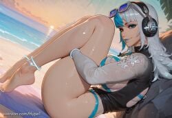 ai_generated alternate_version_at_source beach big_breasts big_butt blue_lipstick breasts dutch_angle female hypet luna_snow luna_snow_(cool_summer) luna_snow_(marvel_rivals) marvel_rivals shiny shiny_skin sitting tagme thick thick_ass thick_legs thick_thighs thighs wet wide_hips