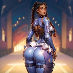 ai_generated apex_legends ass big_ass big_breasts big_butt braided_hair braided_twintails breasts briefineshi dark-skinned_female dark_skin huge_ass large_ass loba_(apex_legends) makeup nai_diffusion red_eyeshadow red_makeup respawn_entertainment small_waist stable_diffusion tattoo thick_ass thick_thighs two_tone_hair waist yellow_eyes