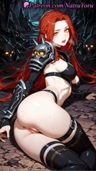 1girls 2025 ai_generated anus armor ass assumi black_nails black_thighhighs bottomless braid breasts breath female hi_res highres long_hair looking_at_viewer lying medium_breasts natsuyoru no_panties on_side open_mouth orange_eyes oshiri patreon pauldrons pussy red_hair shoulder_armor sideboob solo spikes sweat swimsuit teeth thigh_strap thighhighs uncensored vagina vambraces voluptuous voluptuous_female world_of_warcraft wow yellow_eyes