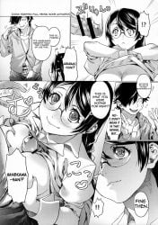araragi_koyomi bakemonogatari big_breasts busty_female busty_girl busty_teen cumshot cute cute_but_busty glasses glasses_on_face hanekawa_tsubasa monogatari_(series) overdeveloped_teen paizuri paizuri_lead_by_female