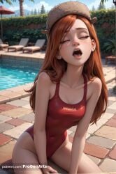 1girls ai_generated artist_name bare_shoulders blurry blurry_background body_freckles breasts brown_hair cameltoe cleavage closed_eyes collarbone covered_navel day disney disney_channel earrings female freckles gravity_falls hat hi_res highleg highleg_swimsuit jewelry lips long_hair medium_breasts nose one-piece_swimsuit open_mouth outdoors patreon_username pool poolside progenarts red_one-piece_swimsuit sitting small_breasts solo stud_earrings swimsuit tree water web_address wendy_corduroy younger_female