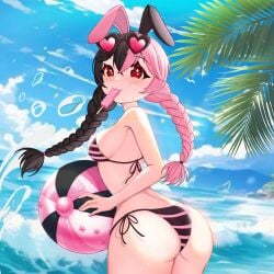 1girls ass beach_ball bikini bunny_ears female first_porn_of_character indie_virtual_youtuber looking_at_viewer looking_back marshievt popsicle popsicle_in_mouth red_eyes swimsuit virtual_youtuber youtube
