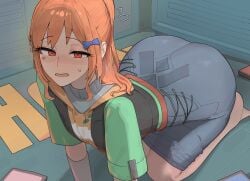 1girls 2d azz0422 blush clothed color female female_only fully_clothed heddy_(zenless_zone_zero) highres hoyoverse long_hair mihoyo orange_hair ponytail safe solo tagme zenless_zone_zero